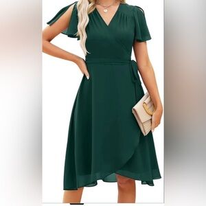 Split Sleeve V Neck Chiffon Wrap Dress